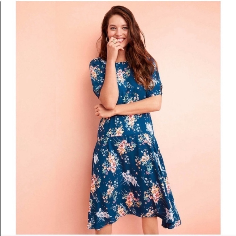 NWT Ann Taylor LOFT Dress Buttercup Puff Sleeve Flounce Floral Spring Midi Boho